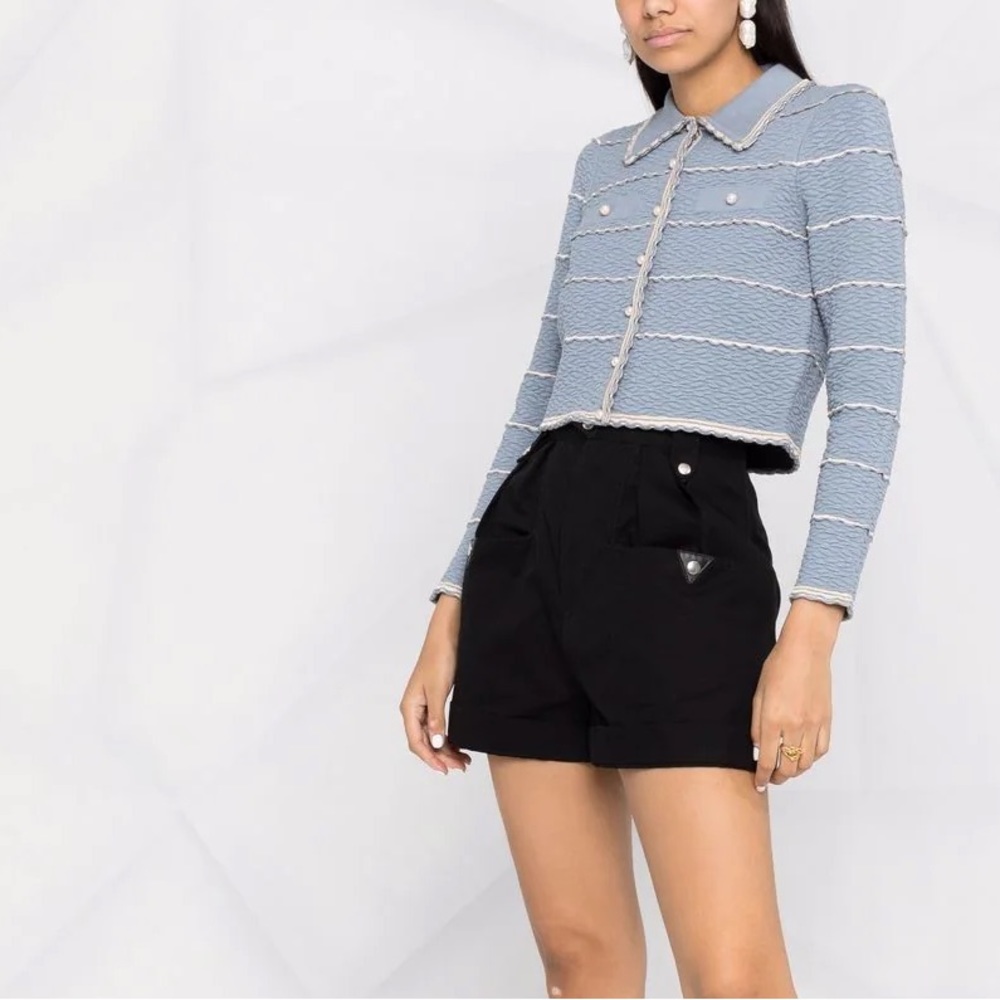 SOLD BNWT Sandro Infinity Cropped Cardigan Blue XS MSRP $295 - Picture 4 of 15